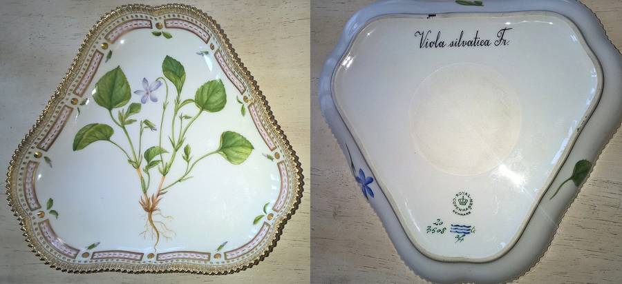 Flora Danica (1961 To Current) 9" Triangular Cake Plate-Viola silvatica Fr.