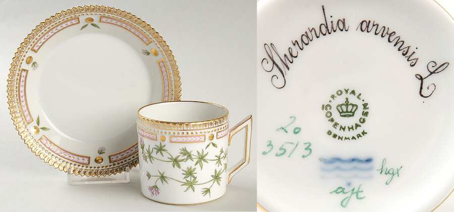 Flora Danica (1961 To Current) Chocolate Cup & Serrated Saucer-Sherardia arvensis
