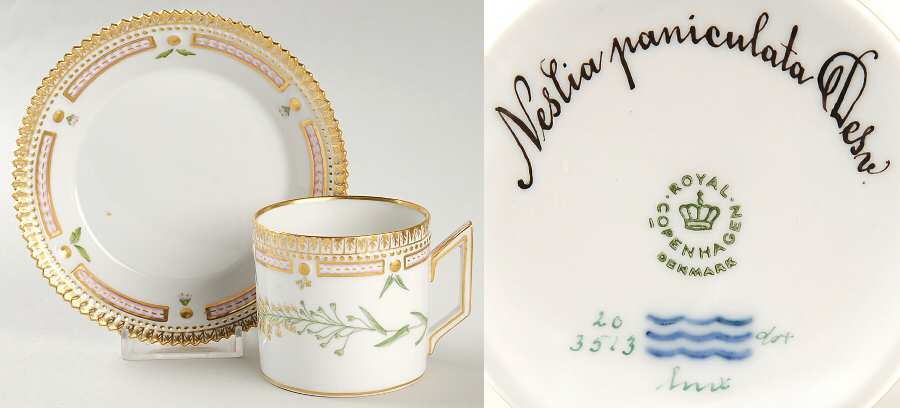 Flora Danica (1961 To Current) Chocolate Cup & Serrated Saucer-Neslia paniculata