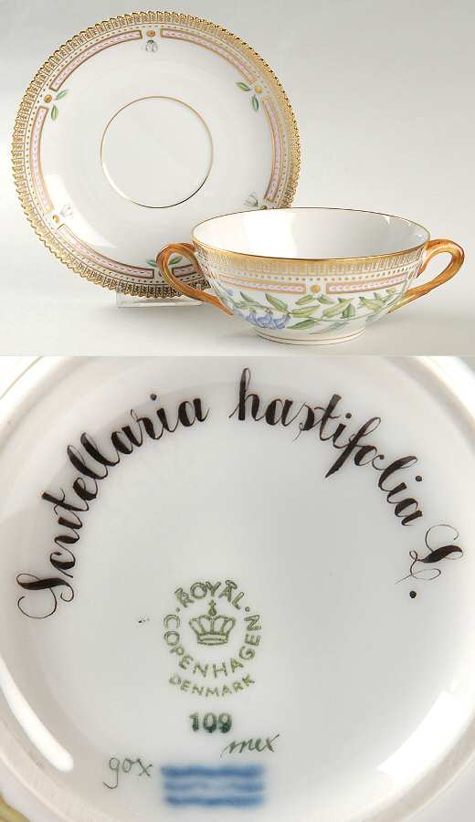 Flora Danica (1961 To Current) Flat Cream Soup & Saucer-Scutellaria hastifolia L