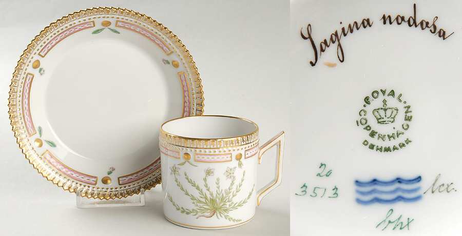 Flora Danica (1961 To Current) Chocolate Cup & Serrated Saucer-Sagina nodosa