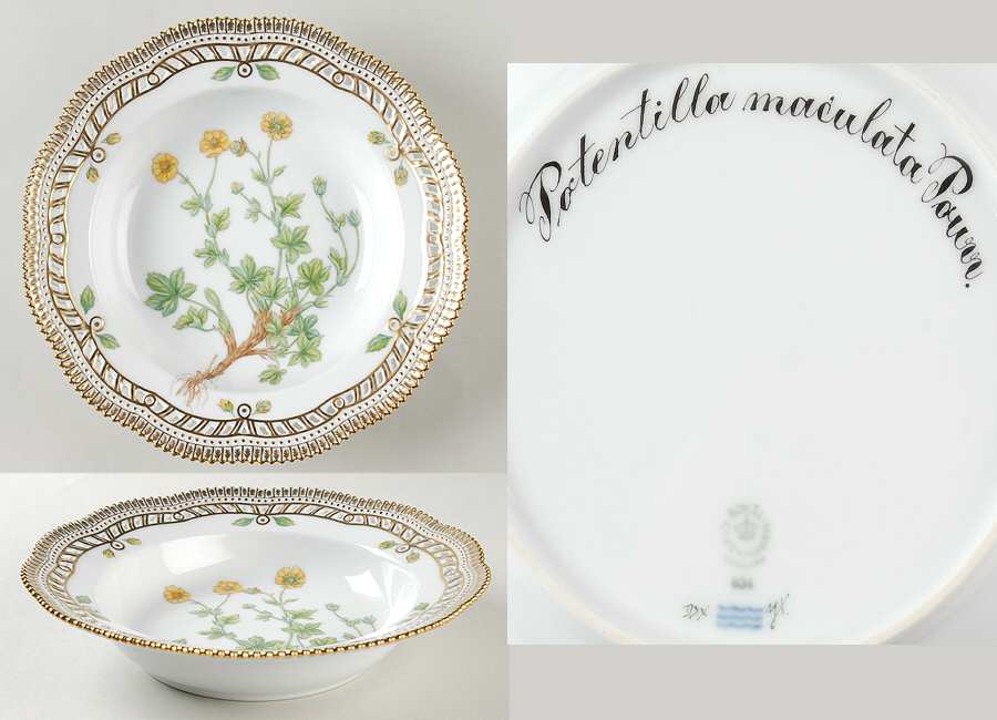 Flora Danica (1961 To Current) Pierced Large Rim Soup Bowl-Potentilla maculata Po