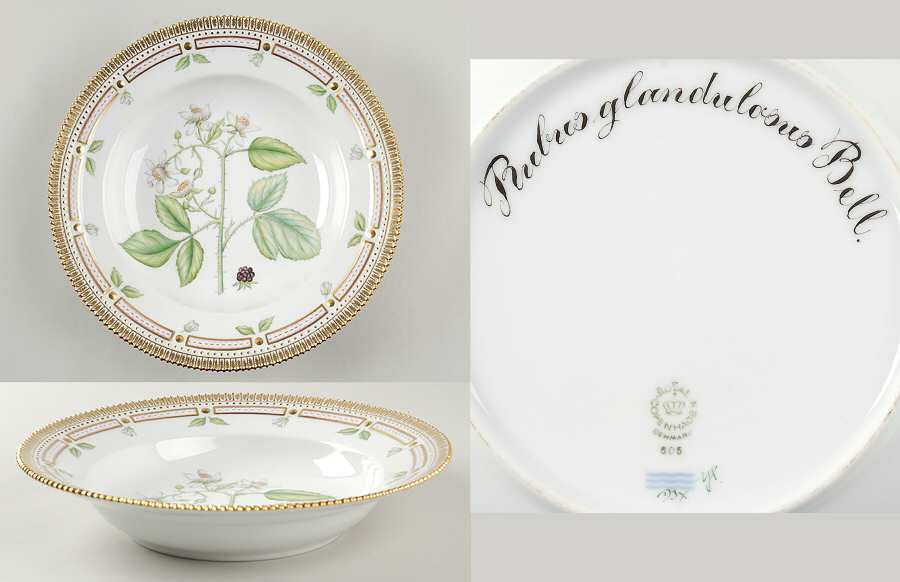 Flora Danica (1961 To Current) Large Rim Soup Bowl-Rubus glandulosus Bell