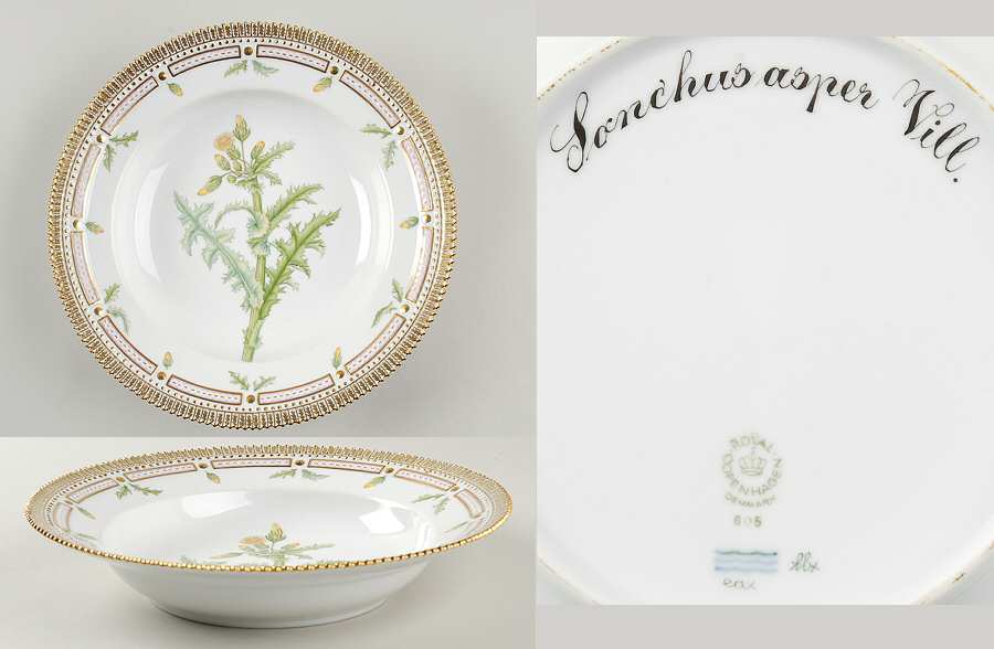 Flora Danica (1961 To Current) Large Rim Soup Bowl-Sonchus asper Vill