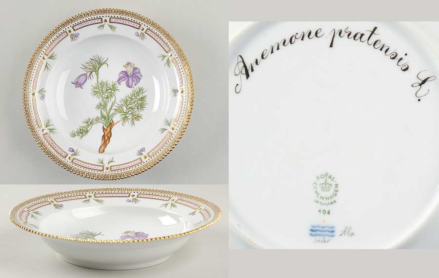 Flora Danica (1961 To Current) Rim Soup Bowl-Anemone pratensis L