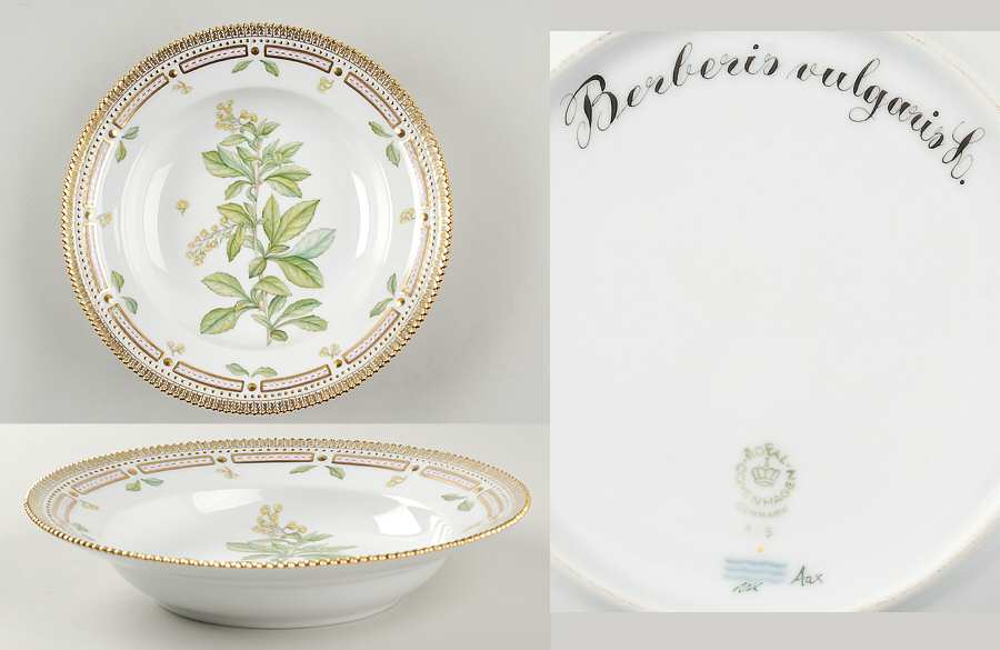 Flora Danica (1961 To Current) Large Rim Soup Bowl-Berberis vulgaris L