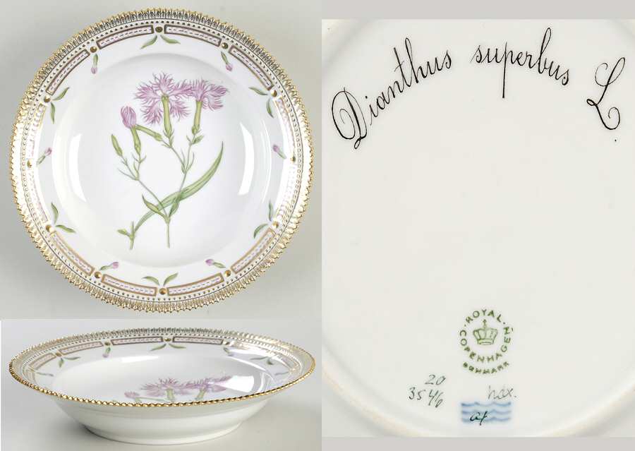 Flora Danica (1961 To Current) Rim Soup Bowl-Dianthus superbus L