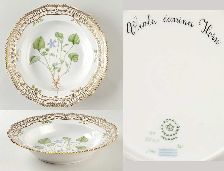 Flora Danica (1961 To Current) Pierced Large Rim Soup Bowl-Viola canina Horn