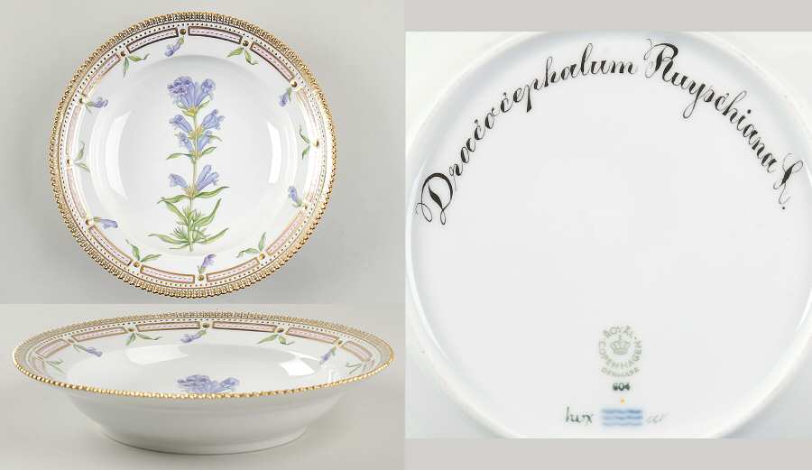 Flora Danica (1961 To Current) Rim Soup Bowl-Dracocephalum Ruyschiana L