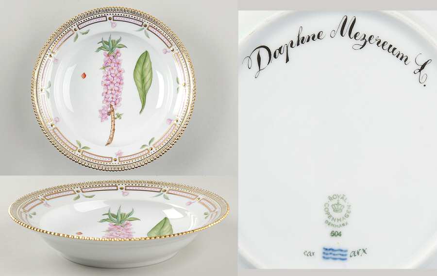 Flora Danica (1961 To Current) Rim Soup Bowl-Daphne Mezereum L