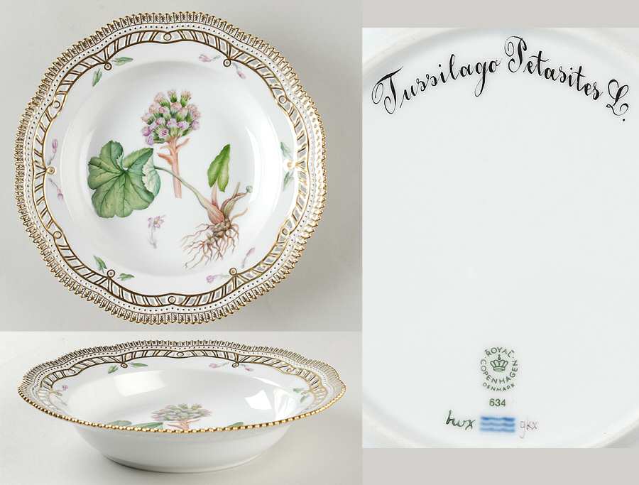 Flora Danica (1961 To Current) Pierced Large Rim Soup Bowl-Tussilago Petasites L