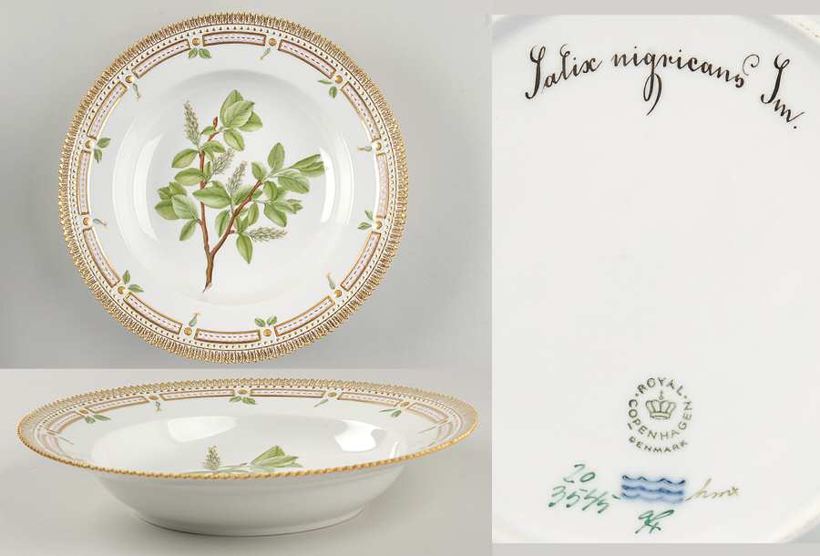 Flora Danica (1961 To Current) Large Rim Soup Bowl-Salix nigricans Sm