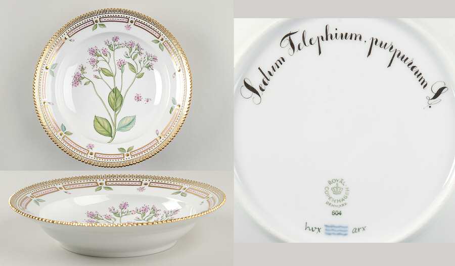 Flora Danica (1961 To Current) Rim Soup Bowl-Sedum Telephium purpureum L