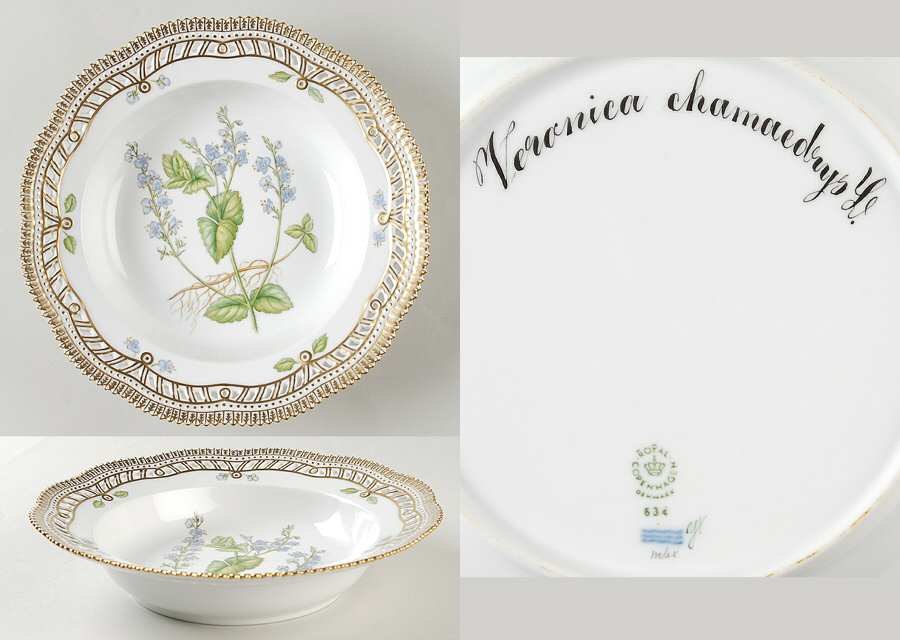 Flora Danica (1961 To Current) Pierced Large Rim Soup Bowl-Veronica chamaedrys L