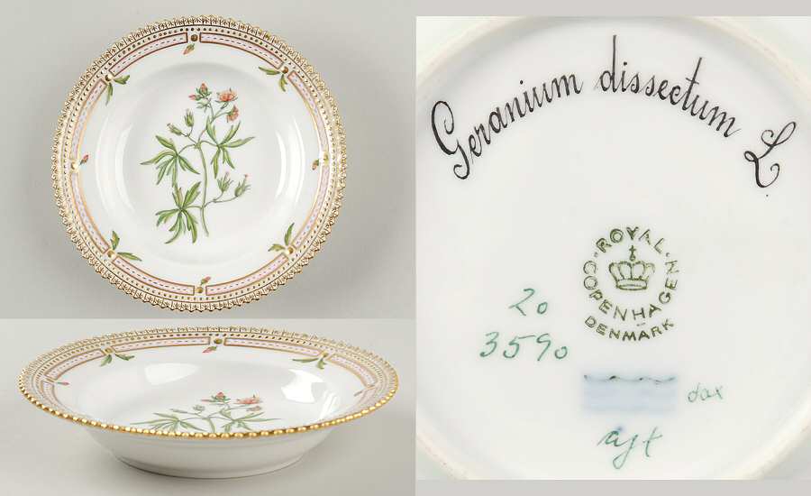 Flora Danica (1961 To Current) Rim Fruit/Soup Bowl-Geranium dissectum L