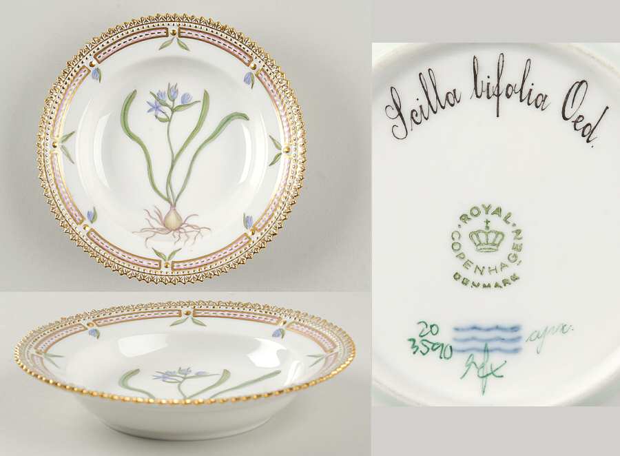 Flora Danica (1961 To Current) Rim Fruit/Soup Bowl-Scilla bifolia Oed