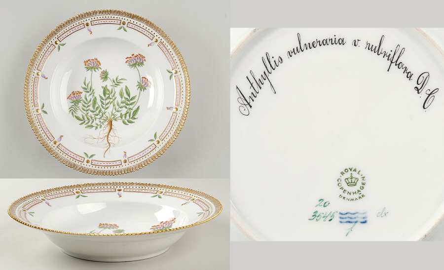 Flora Danica (1961 To Current) Large Rim Soup Bowl-Anthyllis vulneraria var rubri
