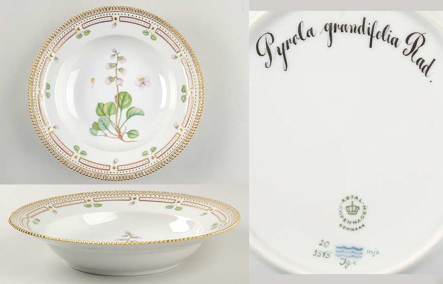 Flora Danica (1961 To Current) Large Rim Soup Bowl-Pyrola grandiflora Rad