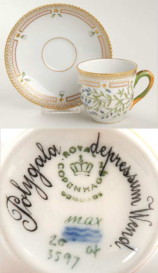 Flora Danica (1961 To Current) Flat Cup & Saucer-Polygala depressum Wend