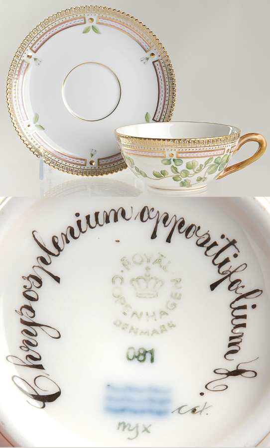 Flora Danica (1961 To Current) Flat Tea Cup & Saucer Set-Chrysosplenium oppositif