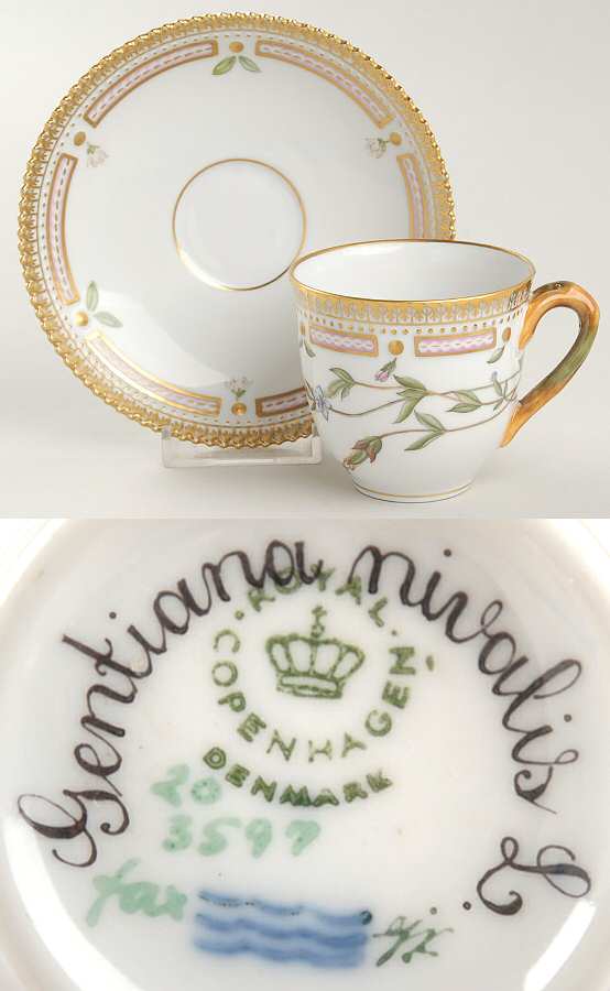 Flora Danica (1961 To Current) Flat Cup & Saucer Set-Gentiana nivalis L