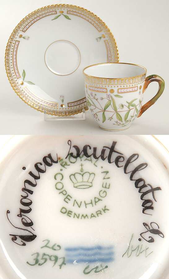 Flora Danica (1961 To Current) Flat Cup & Saucer Set-Veronica scutellata L