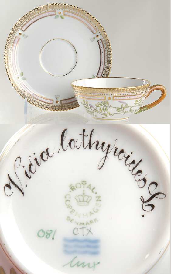 Flora Danica (1961 To Current) Flat Tea Cup & Saucer Set-Vicia lathyroides L