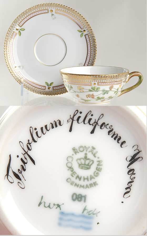 Flora Danica (1961 To Current) Flat Tea Cup & Saucer Set-Trifolium filiforme Horn