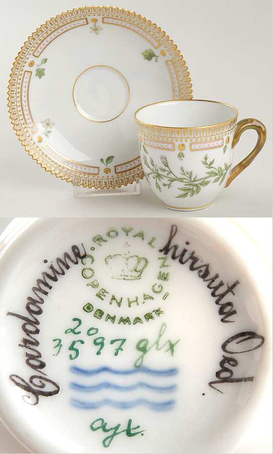 Flora Danica (1961 To Current) Flat Cup & Saucer Set-Cardamine hirsuta Oed