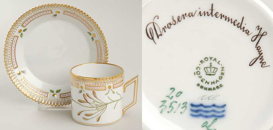 Flora Danica (1961 To Current) Chocolate Cup & Serrated Saucer-Drosera intermedia