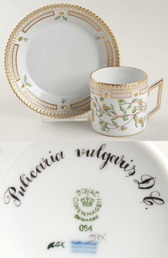 Flora Danica (1961 To Current) Chocolate Cup & Serrated Saucer-Pulicaria vulgaris