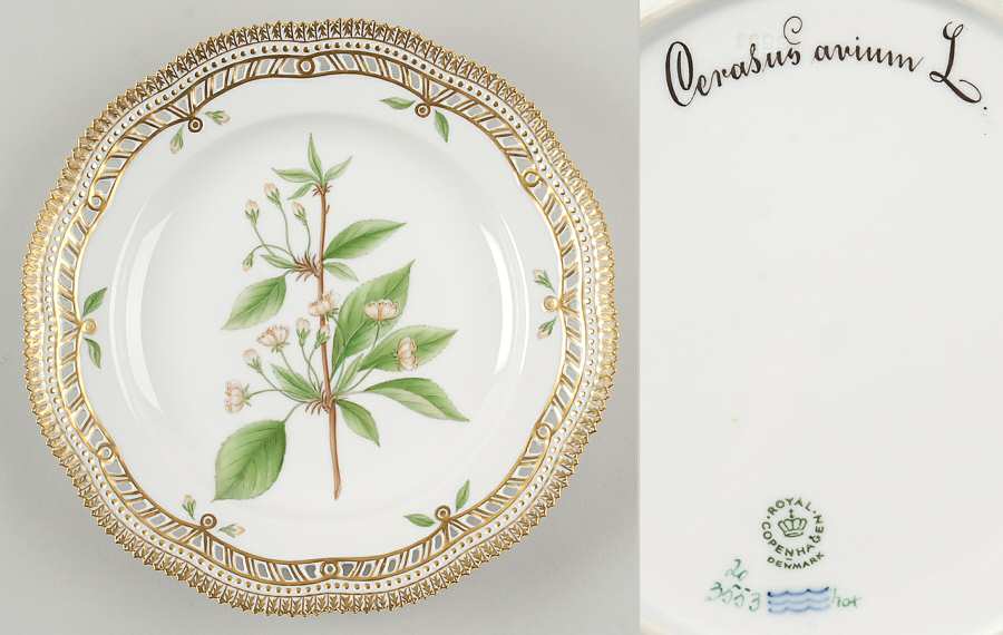 Flora Danica (1961 To Current) 10" Pierced Dinner Plate/Fruit Std-Cerasus avium L