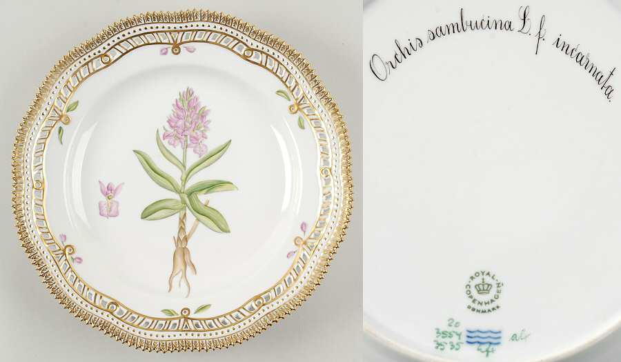 Flora Danica (1961 To Current) 10" Pierced Dinner Plate/Fruit Std-Orchis sambucin