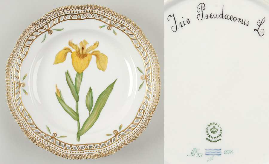 Flora Danica (1961 To Current) 10" Pierced Dinner Plate/Fruit Std-Iris Pseudacorus L.