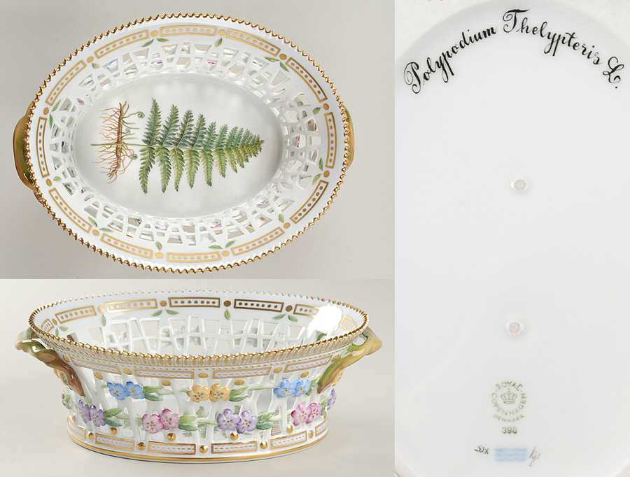 Flora Danica (1961 To Current) 9" Oval Fruit Basket-Polypodium Thelypteris L