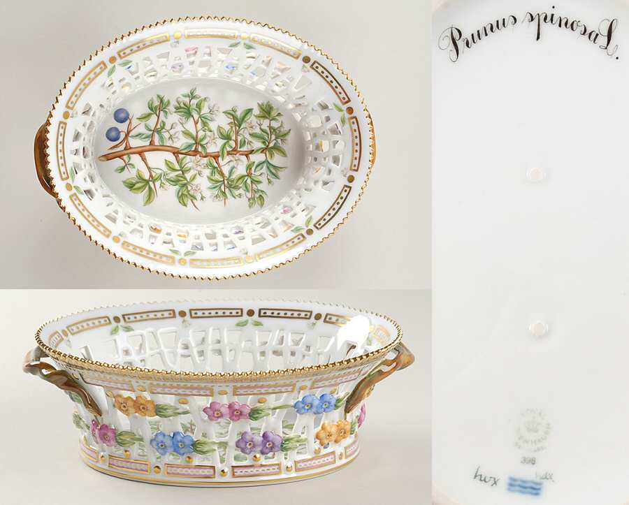 Flora Danica (1961 To Current) 9" Oval Fruit Basket-Prunus spinosa L