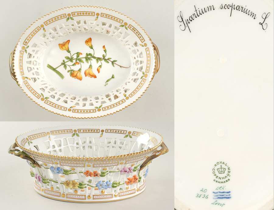 Flora Danica (1961 To Current) 9" Oval Fruit Basket-Spartium scoparium L