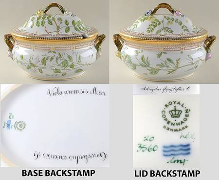 Flora Danica (1961 To Current) 5 Qt Oval Tureen & Lid-Convol Arvens,Viola arvense