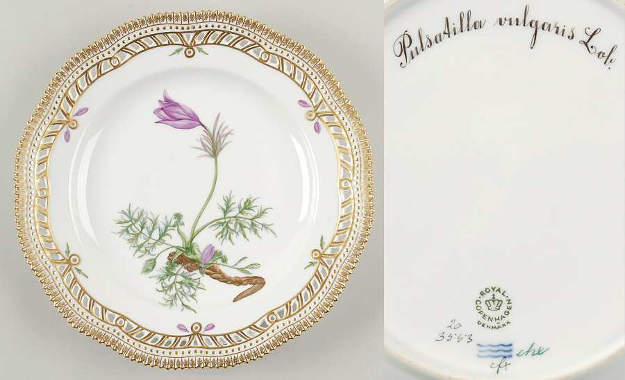 Flora Danica (1961 To Current) 10" Pierced Dinner Plate/Fruit Std-Pulsatilla vulg