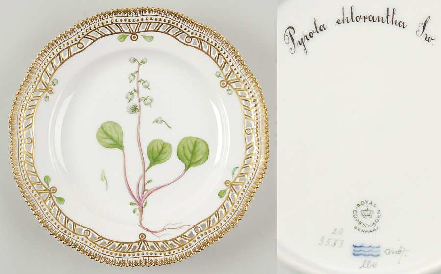 Flora Danica (1961 To Current) 10" Pierced Dinner Plate/Fruit Std-Pyrola chlorant