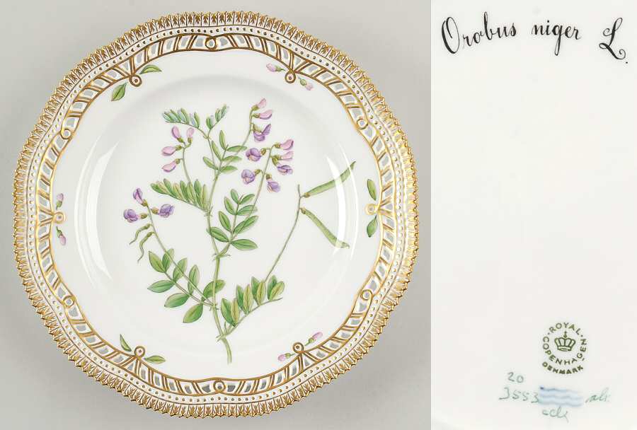 Flora Danica (1961 To Current) 10" Pierced Dinner Plate/Fruit Std-Orobus niger L