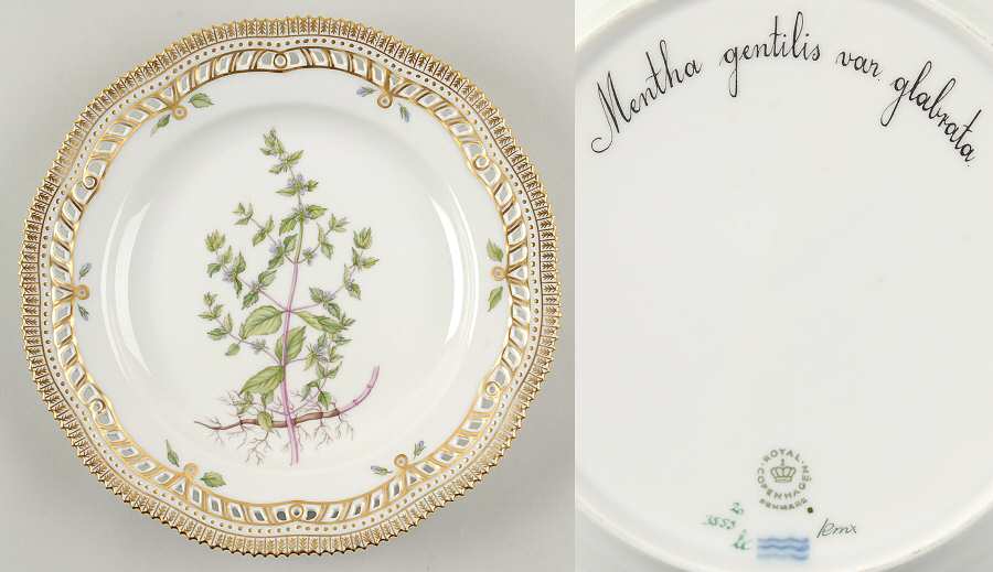 Flora Danica (1961 To Current) 10" Pierced Dinner Plate/Fruit Std-Mentha gentilis