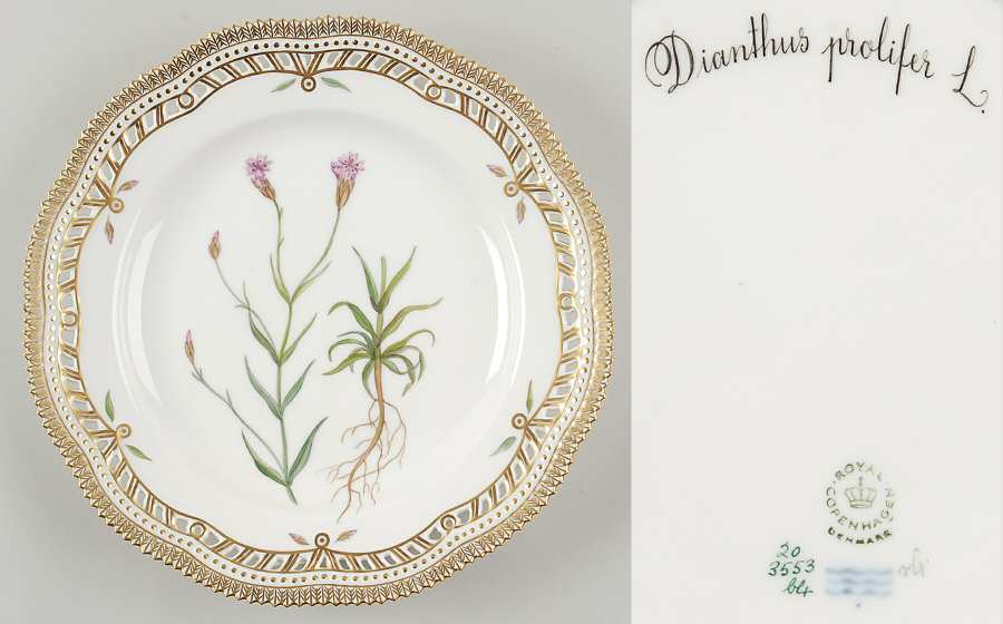Flora Danica (1961 To Current) 10" Pierced Dinner Plate/Fruit Std-Dianthus prolif