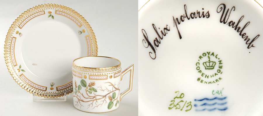 Flora Danica (1961 To Current) Chocolate Cup & Serrated Saucer-Salix polaris Wahl