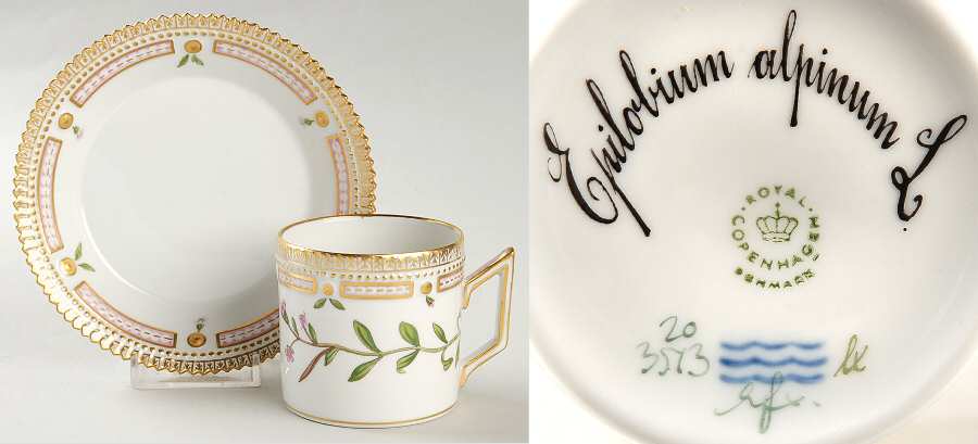 Flora Danica (1961 To Current) Chocolate Cup & Serrated Saucer-Epilobium alpinum