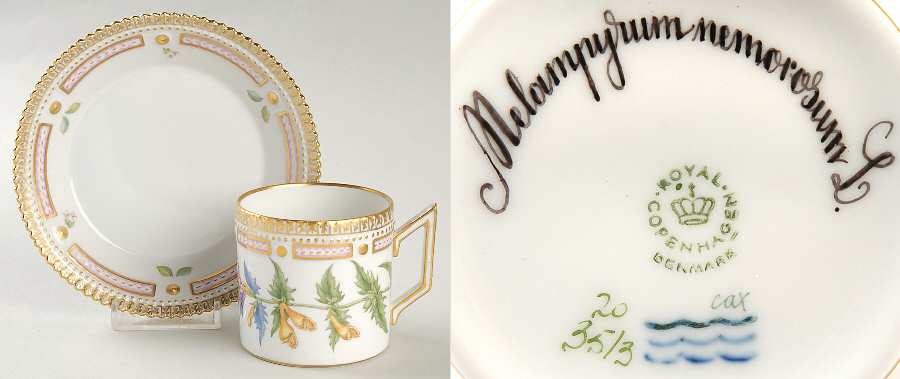 Flora Danica (1961 To Current) Chocolate Cup & Serrated Saucer-Melanpyrum nemoros