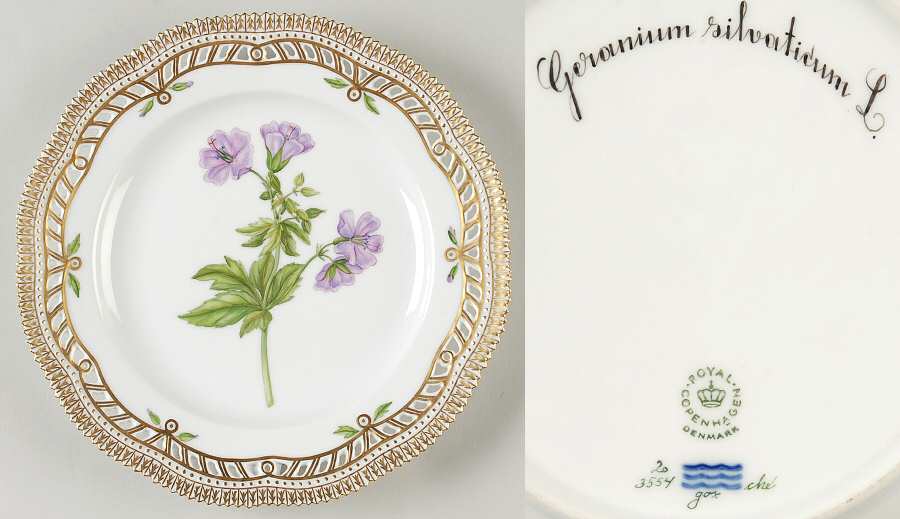 Flora Danica (1961 To Current) 9" Pierced Luncheon Plate/Fruit Std-Geranium silva