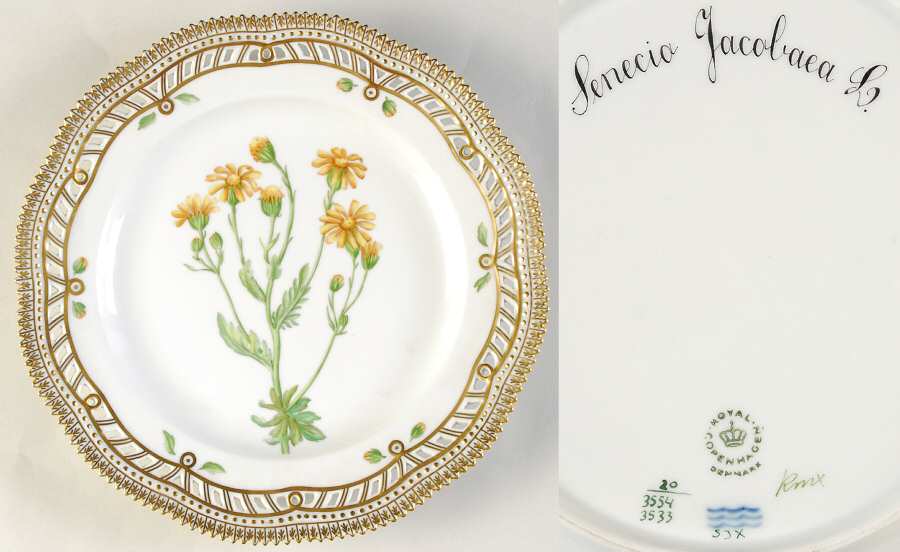Flora Danica (1961 To Current) 9" Pierced Luncheon Plate/Fruit Std-Senecio Jacoba