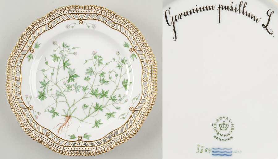 Flora Danica (1961 To Current) 9" Pierced Luncheon Plate/Fruit Std-Geranium pusil