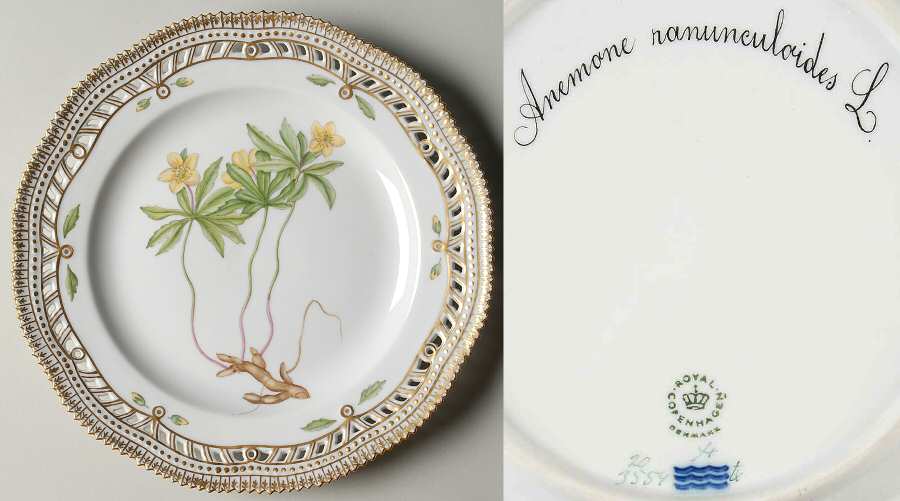 Flora Danica (1961 To Current) 9" Pierced Luncheon Plate/Fruit St-Anemone ranuncu